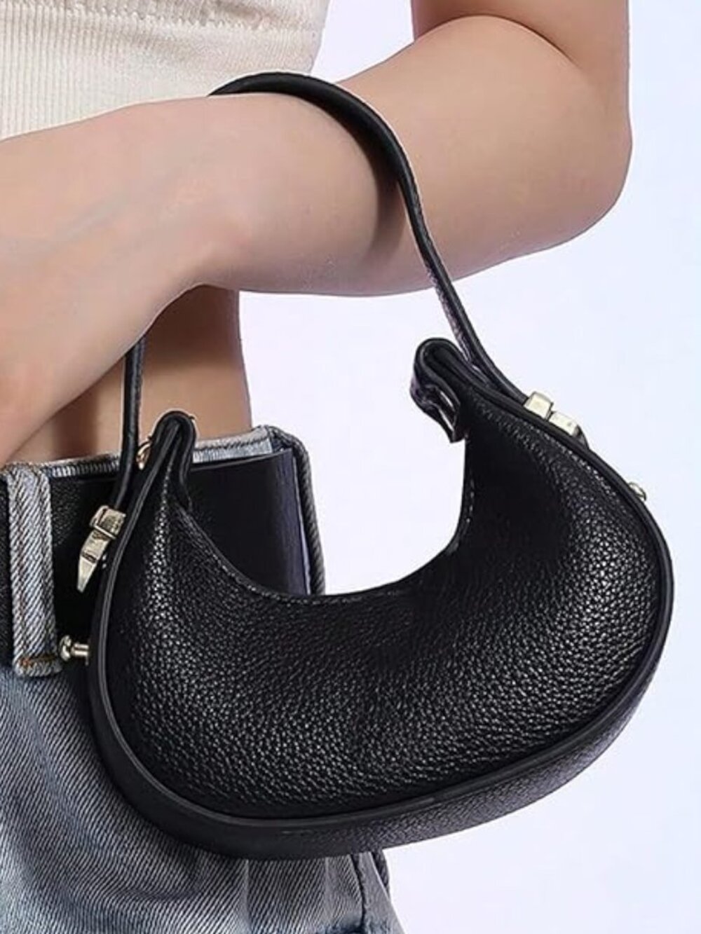 Mini Hobo Handbag Black with Gold Accents